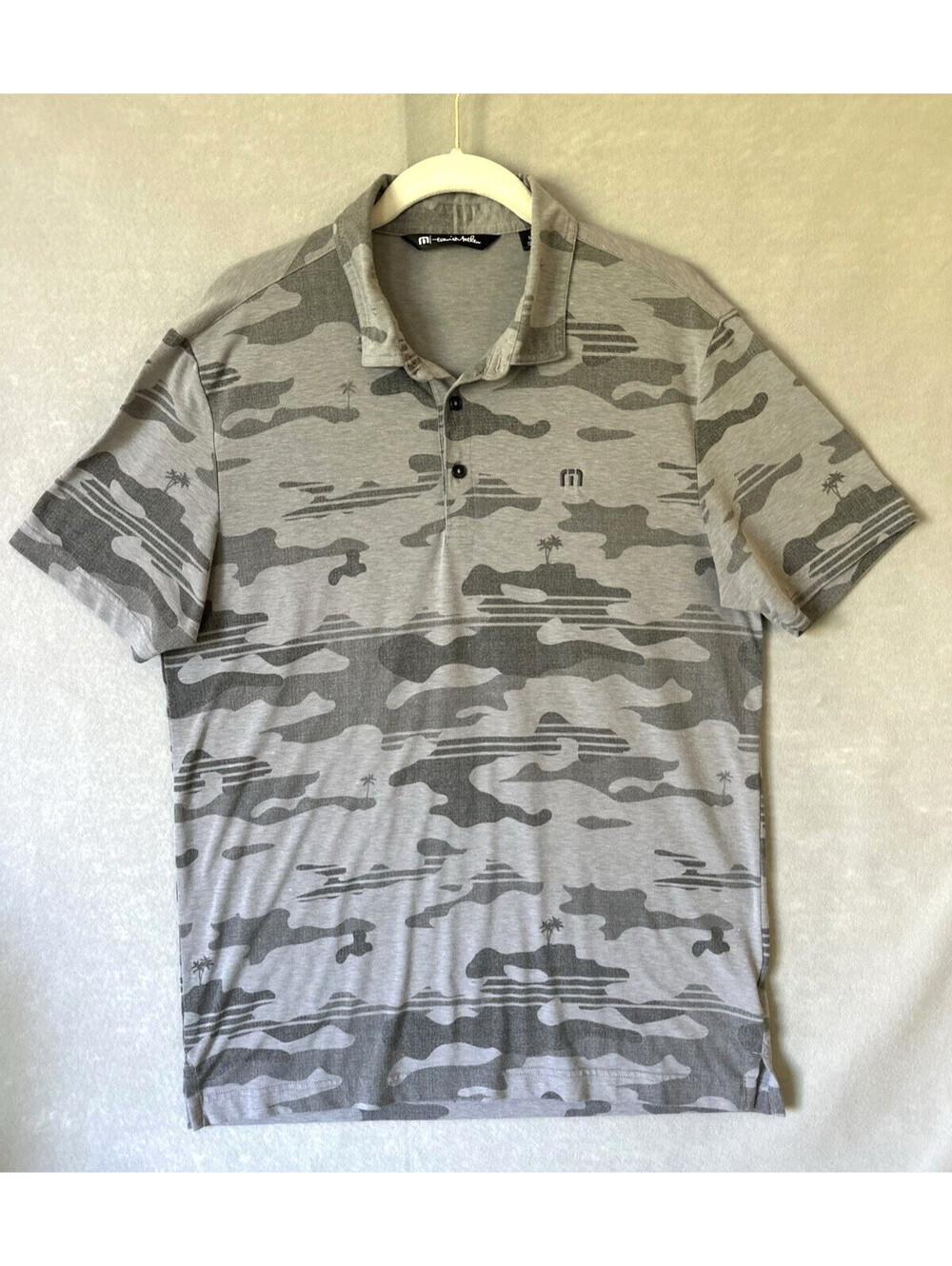 Travis Mathew Polo Shirt Mens M Gray Camo Skywind Golf
